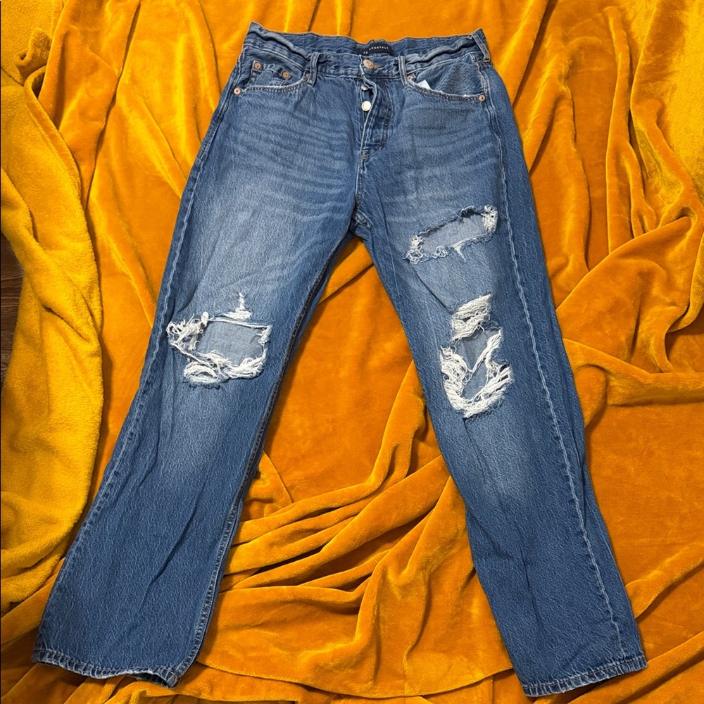 Aeropostale Blue Distressed Straight Leg Jeans